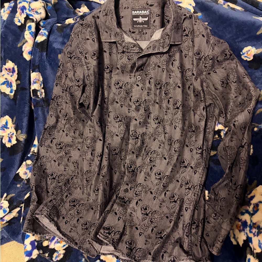 Barabas Black Floral Long Sleeve Shirt L
